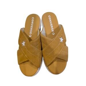 Converse One Star Womens 6 Tan Suede Platform Slide Sandals Slip On, Like New